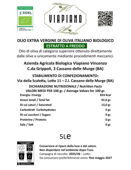 Olio EVO BIO 2025/26 - 5 Litri